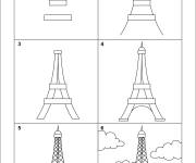 Coloriage Comment dessiner une tour Eiffel &eacute;tape par &eacute;tape