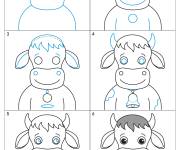 Coloriage Comment dessiner une vache &eacute;tape par &eacute;tape