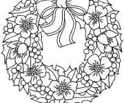 Coloriage Couronne de Noel décoré avec fruits et fleurs