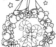 Coloriage Couronne et Canne en bonbon de Noel