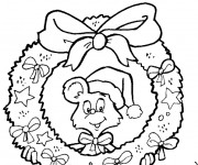 Coloriage Souris au milieu de Couronne de Noel