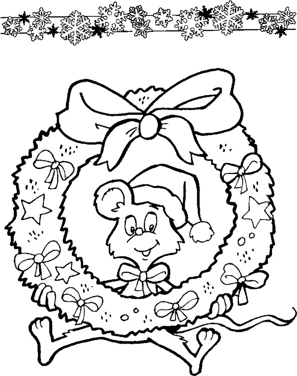 Coloriage et dessins gratuits Souris au milieu de Couronne de Noel à imprimer