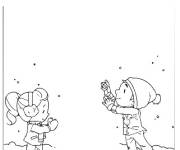 Coloriage Sc&egrave;ne des enfants qui jouent avec la neige &agrave; compl&eacute;ter