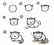 Coloriage et dessins gratuit Chat facile &agrave; dessiner &eacute;tape par &eacute;tape à imprimer