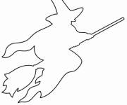 Coloriage Dessin facile d'une sorci&egrave;re volant sur un balai
