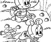 Coloriage Bébé Mickey et Minnie Mouse dans la foret 