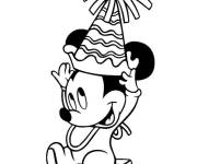 Coloriage et dessins gratuit B&eacute;b&eacute; Mickey Mouse pendant l'anniversaire à imprimer