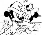Coloriage et dessins gratuit B&eacute;b&eacute; Minnie et Mickey Mouse comme pere noel à imprimer
