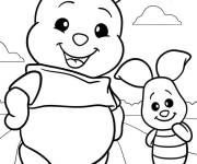 Coloriage Bébé Porcinet avec Winnie cartoon