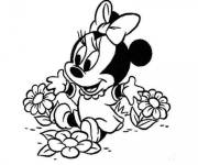 Coloriage et dessins gratuit Minnie Mouse avec des fleurs à imprimer