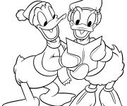 Coloriage Donald Duck lit une carte de Noel