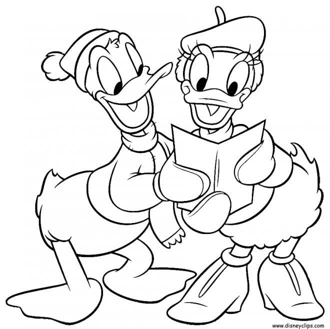 Coloriage et dessins gratuits Donald Duck lit une carte de Noel à imprimer