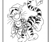 Coloriage Le Tigre rigolo célèbre le Noel