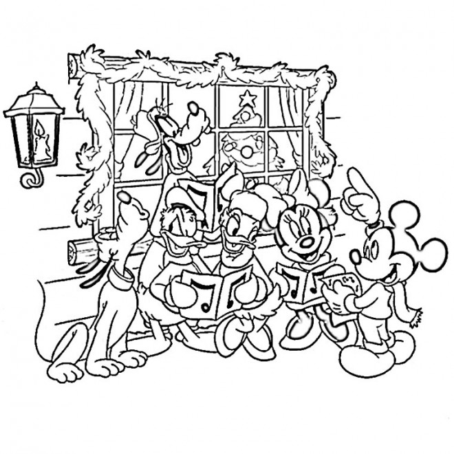 Coloriage Les Personnages De Disney Célèbrent Le Noel