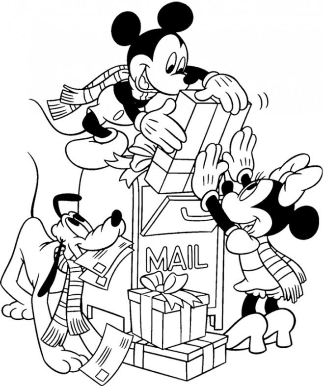 Coloriage Mickey Et Minnie Et Les Cadeaux De Noel