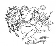 Coloriage Winnie apporte le Sapin de Noel