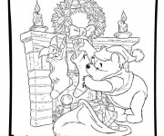 Coloriage Winnie découvre ses cadeaux de Noel