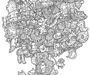 Coloriage Arbre rempli des monstres Doddle