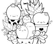 Coloriage et dessins gratuit Cactus et fleurs style Doddle à imprimer