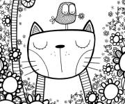 Coloriage et dessins gratuit Chat et oiseau Doddle art à imprimer