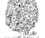Coloriage et dessins gratuit Des oiseaux sur l'arbre Doddle à imprimer