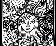 Coloriage Doodle art de femme sous le soleil