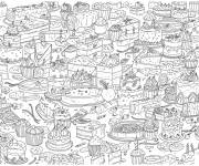 Coloriage Doodle de desserts pour enfants