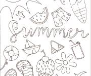 Coloriage Illustration Doodle sur le th&egrave;me de l'&eacute;t&eacute;