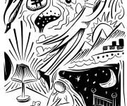 Coloriage style Doodle r&ecirc;ve &eacute;trange