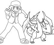 Coloriage Ash et Dracaufeu au combat