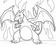Coloriage Dracaufeu au milieu du feu