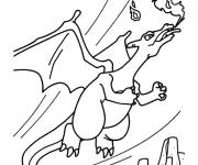 Coloriage Dracaufeu en volant sur les montagnes