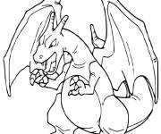 Coloriage Dracaufeu menace son adversaire