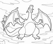 Coloriage Dracaufeu rugissant dans le ciel