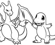 Coloriage Les deux Pok&eacute;mons Dracaufeu et Salam&egrave;che