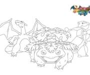 Coloriage et dessins gratuit Les Pok&eacute;mons Florizarre, Dracaufeu et Tarak à imprimer