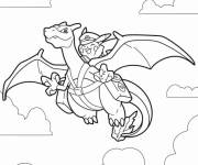 Coloriage Pikachu sur le dos de Dracaufeu
