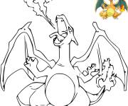 Coloriage et dessins gratuit Pok&eacute;mon Dracaufeu avec un mod&egrave;le à imprimer