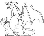 Coloriage et dessins gratuit Pok&eacute;mon Dracaufeu Charizard avec le feu rouge à imprimer