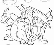 Coloriage Pok&eacute;mon Dracaufeu et Mewtwo