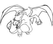 Coloriage Pok&eacute;mon Dracaufeu surveille le terrain