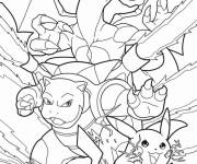 Coloriage Pok&eacute;mons Dracaufeu avec Blastoise et Pikachu