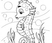 Coloriage Hippocampe drôle fond marin