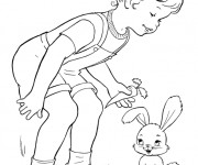 Coloriage et dessins gratuit La Fille et Le Lapin souriant à imprimer