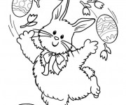 Coloriage Lapin joue avec  Oeuf