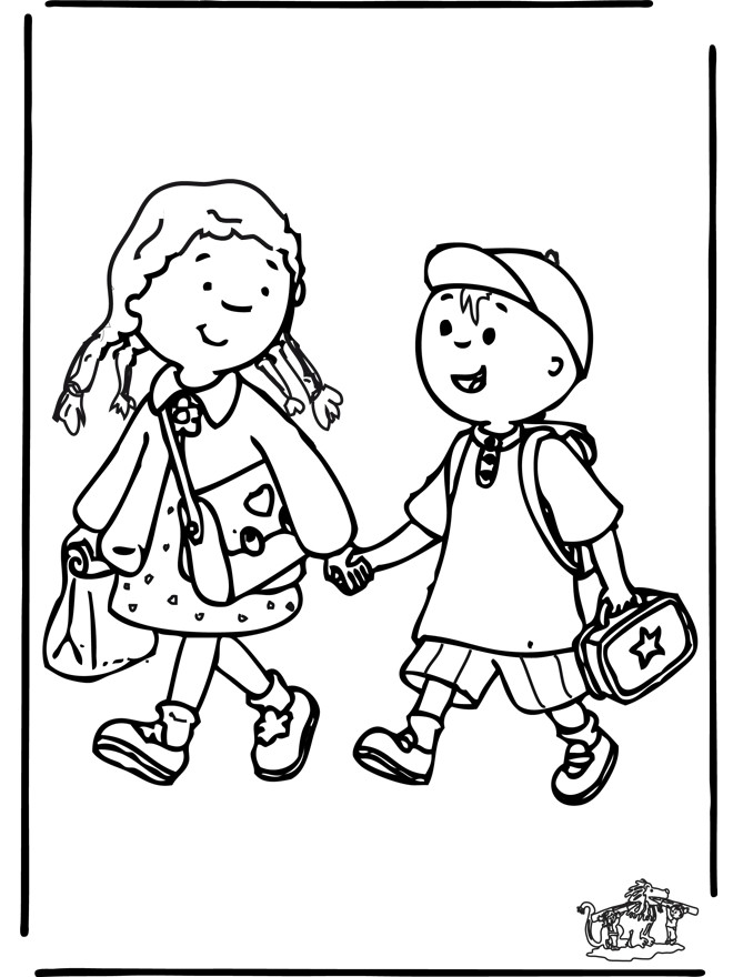 Coloriage Enfants en route pour École dessin gratuit à imprimer