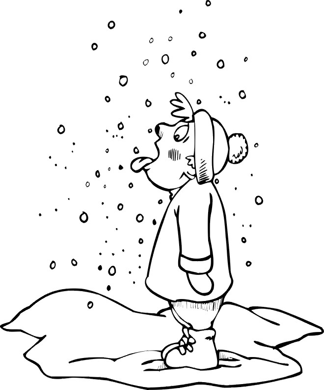 Coloriage Enfant Neige en Hiver dessin gratuit à imprimer