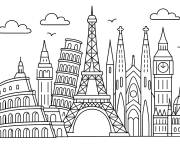 Coloriage Collection de monuments d'Europe