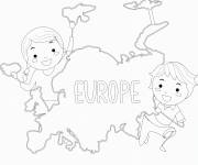 Coloriage Deux enfants sur la carte d'Europe
