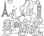 Coloriage Enfants et histoire de l'Europe